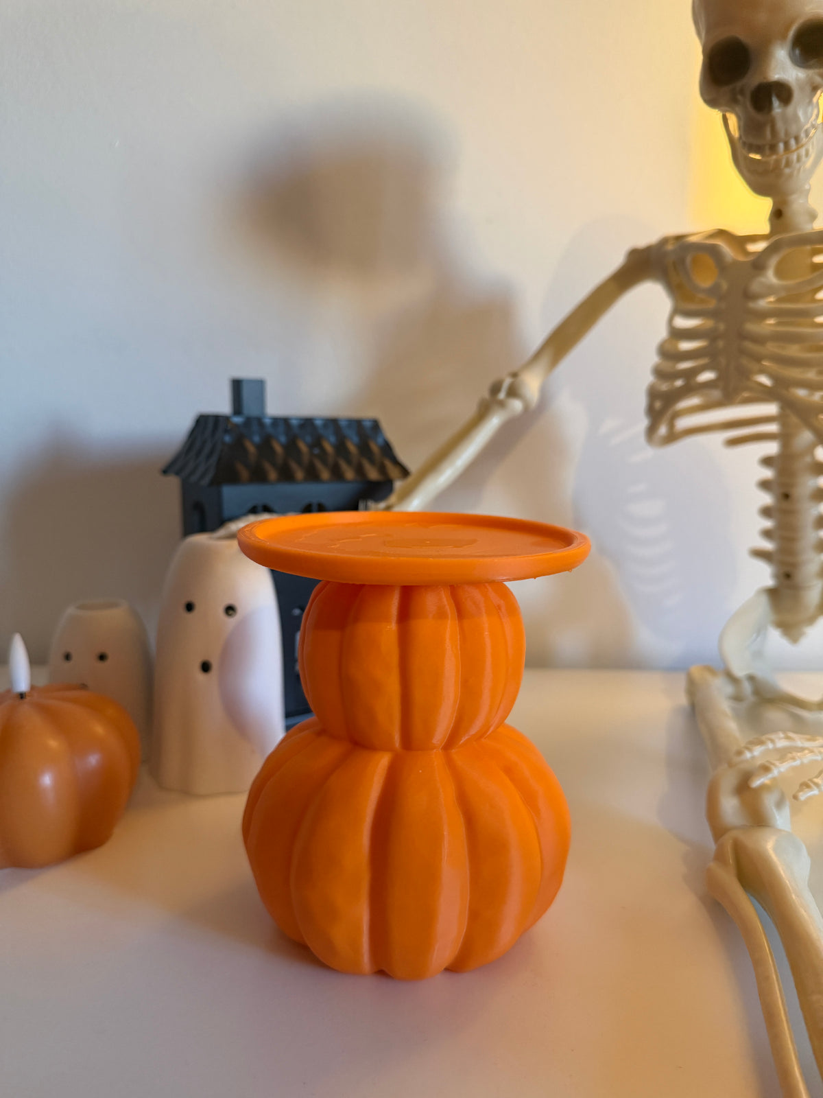 Suport lumanare Halloween Jack-o'-Lantern cu Dovleci Dubli