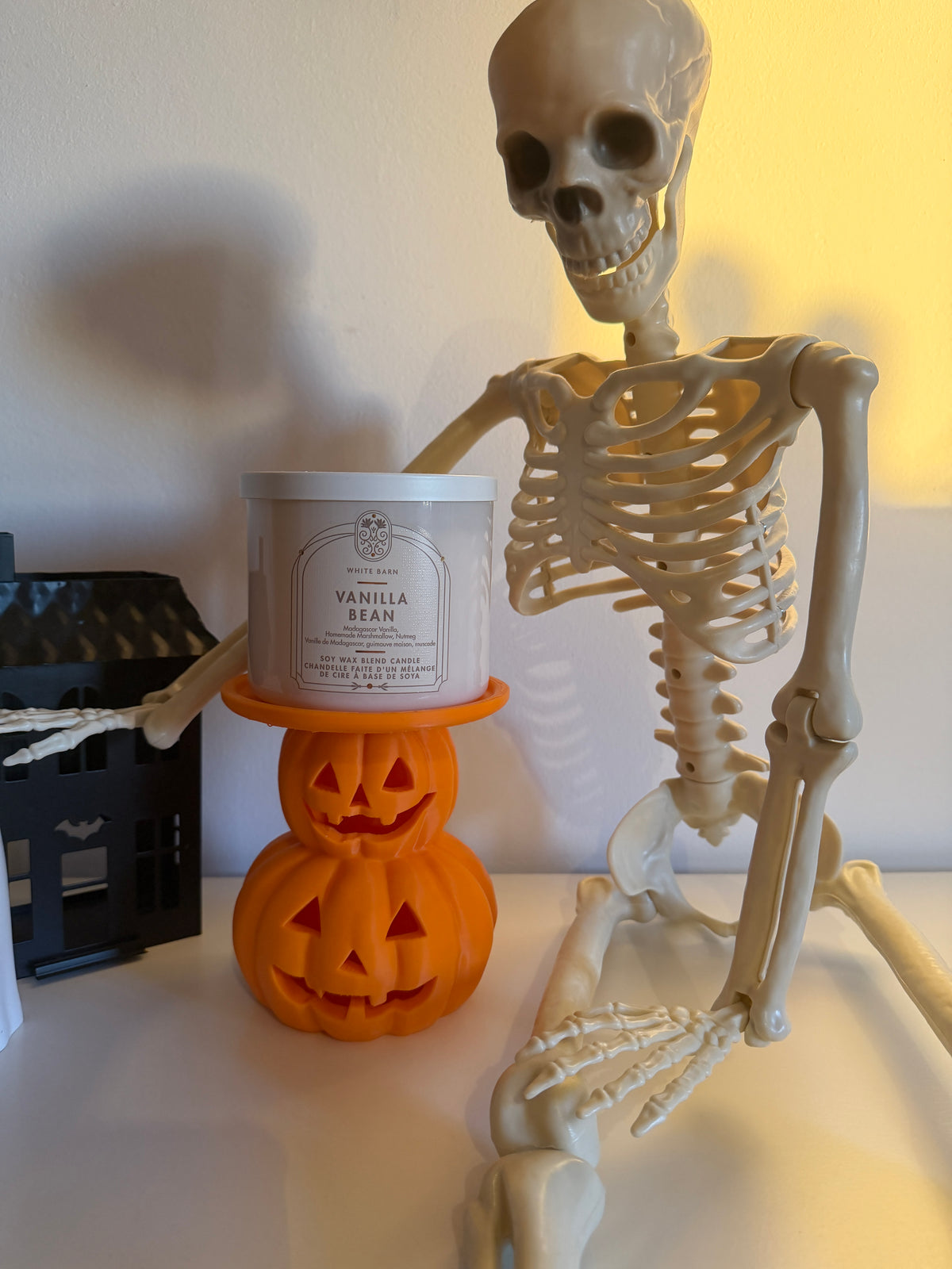 Suport lumanare Halloween Jack-o'-Lantern cu Dovleci Dubli
