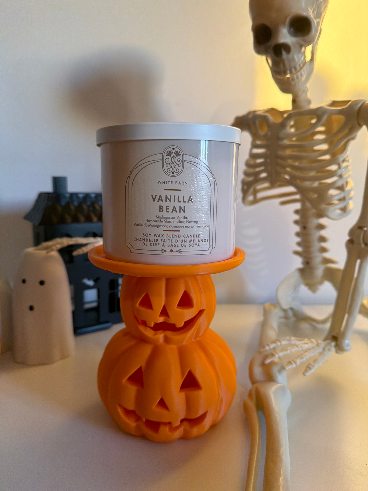 Suport lumanare Halloween Jack-o'-Lantern cu Dovleci Dubli